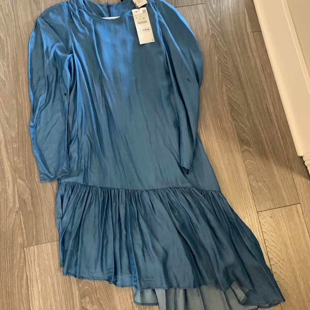 Zara Ruffled denim dress